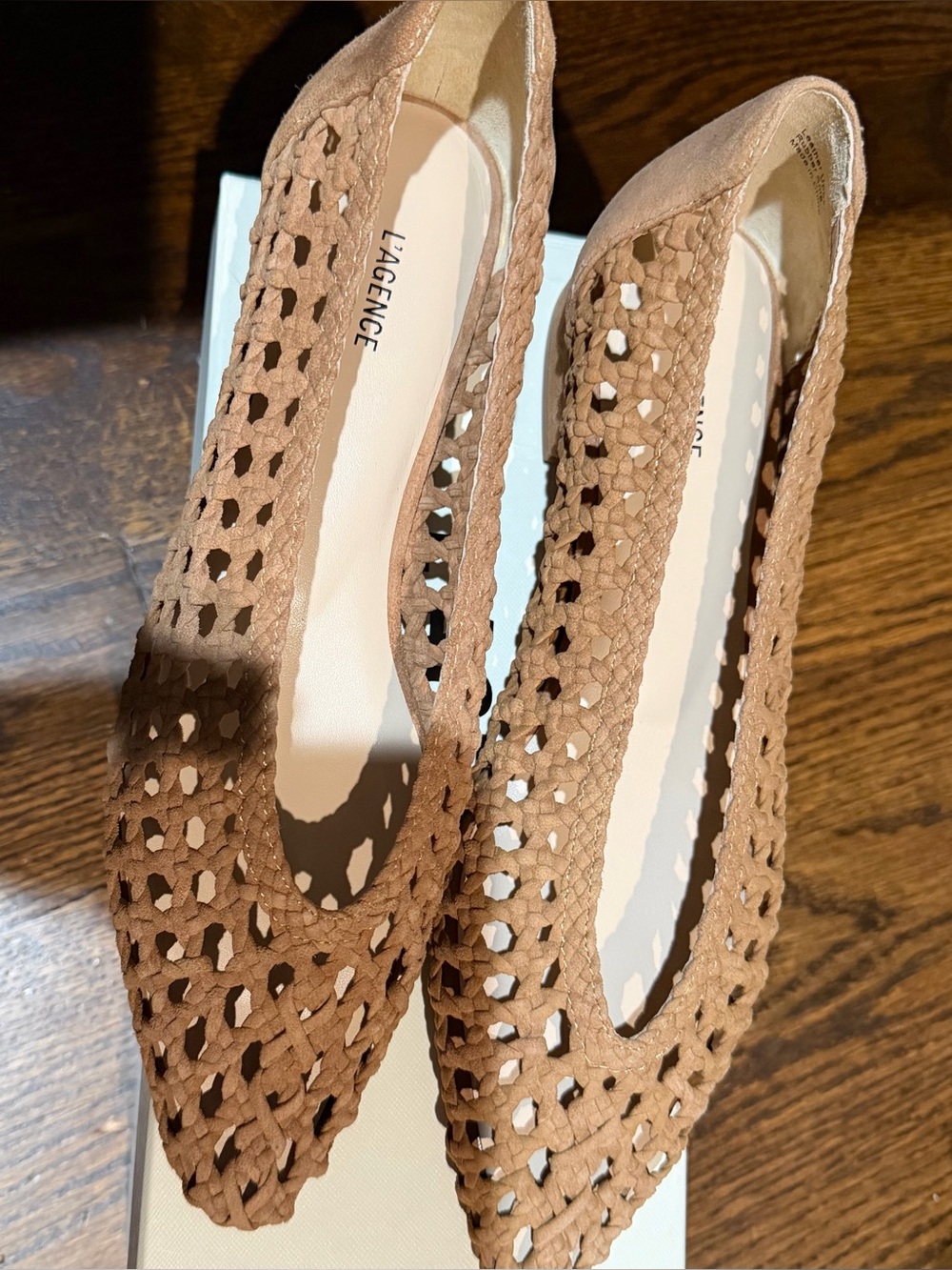 L'AGENCE Alsace Woven Leather Flats in Tan Brown - Picture 5 of 7